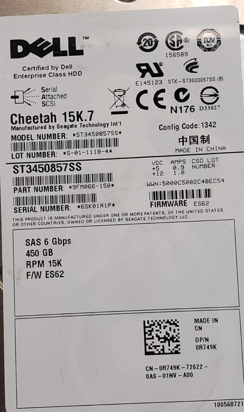 LOT OF 2 Dell Cheetah 15K.7 450GB SAS 3.5″ HDD ST3450857SS 6Gbps 9FL066