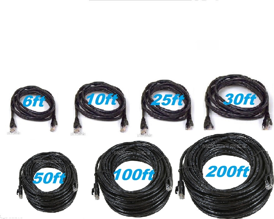 Cat 6 CAT6 Patch Cord Cable Ethernet Internet Network LAN RJ45 BLACK (3ft-200ft)