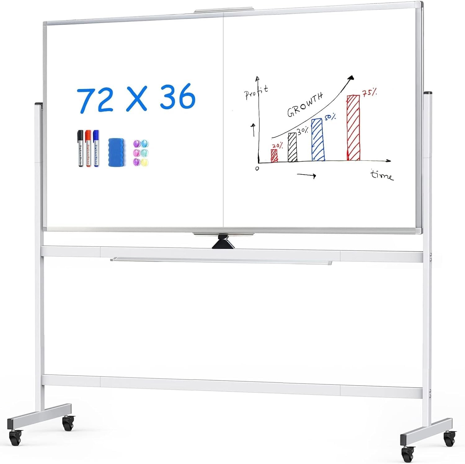 Whiteboard Double Sided 36 W x 72 H Silver Dry Erase Board Rolling maxtek 72×36