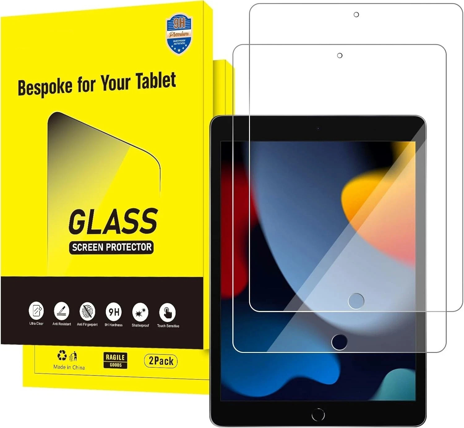 2 Pack Screen Protector for Ipad 9Th 8Th 7Th Gen 10.2 Inch Model A2602 A2197, Te