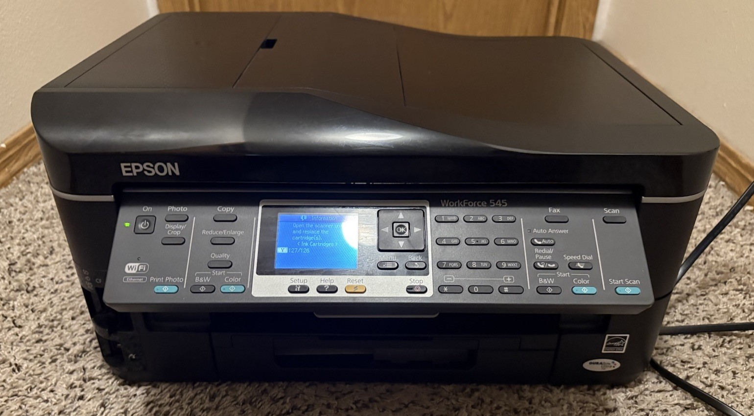 Epson WorkForce 545 All-In-One Inkjet Printer, Copy, Scan, Fax (UNTESTED)