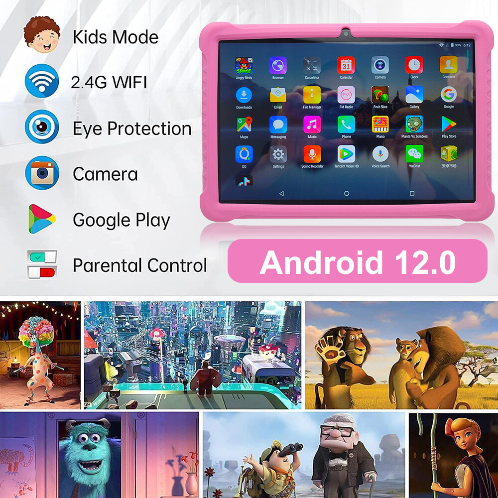 Kids Tablet 10 inch Android 12 Tablet for Kids 4+64GB Bluetooth WiFi Dual Camera