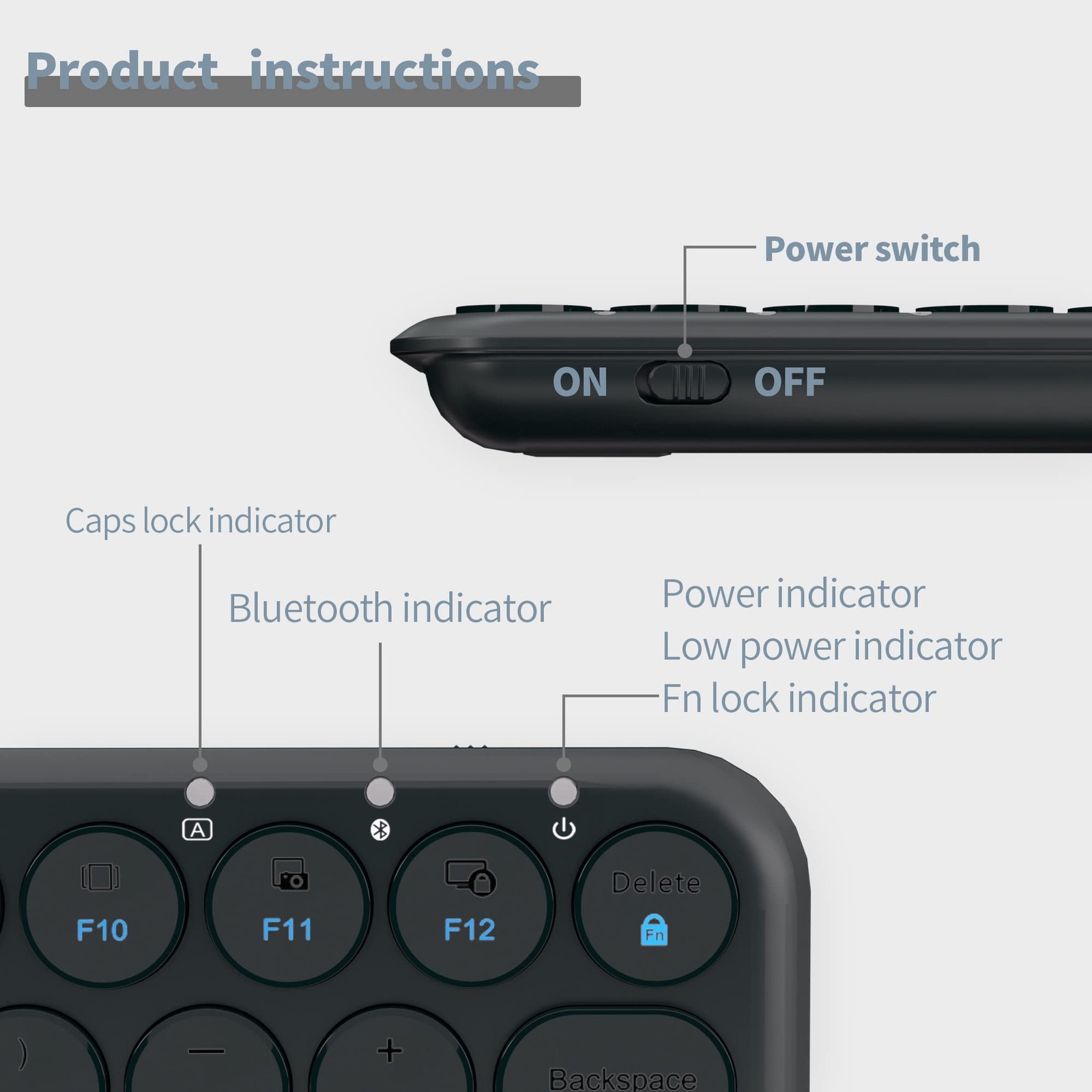 Portable Slim Bluetooth Keyboard Wireless 78 Keys Compact TKL Scissor Black