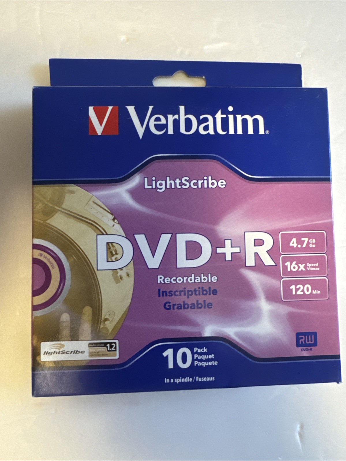 Verbatim LightScribe DVD+R Recordable Media 4.7GB, 16X, 120 min, 10-Pack Spindle
