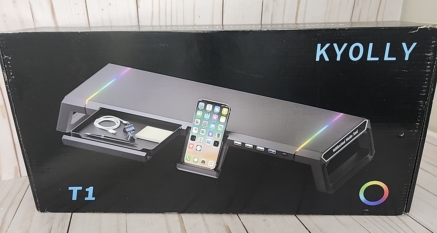 Kyolly Monitor Stand For Desk Gaming Monitor Riser RGB Light Foldable