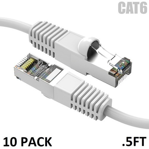 10 Pack 0.5’ft CAT6 Shielded Ethernet Network Patch Cable sstp Booted Lan cord