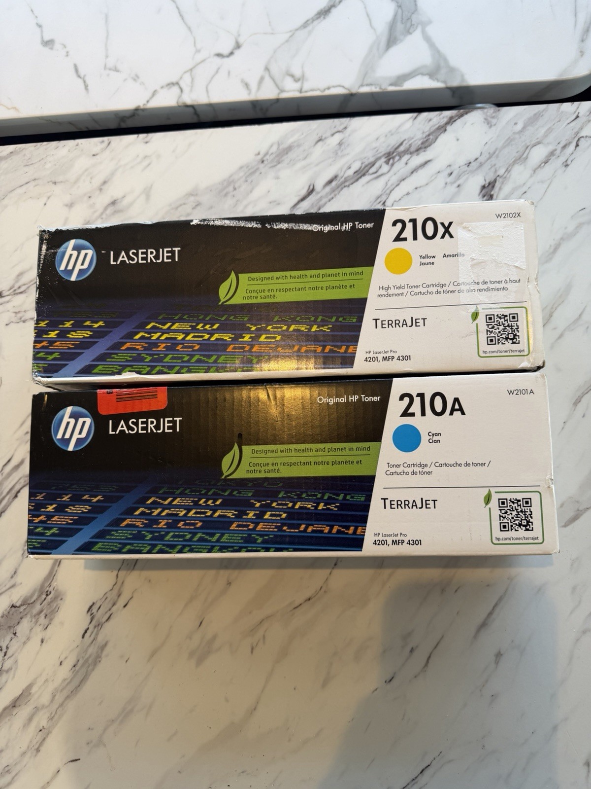 HP 210X Yellow W2102X + HP 210A Cyan W2101A Genuine LaserJet Toner Cartridges