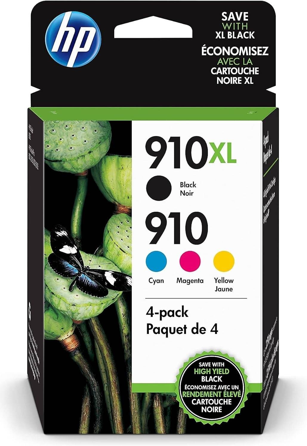 HP 3JB41AN 910 CMY and 910XL Black Ink Cartridge 4-Pack, High Yield FREE SHIP