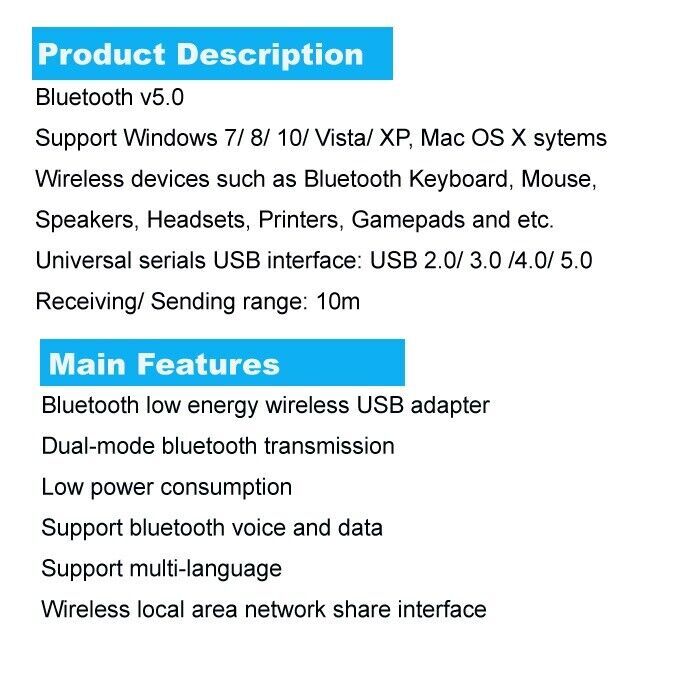 USB Bluetooth 5.0 Wireless Stereo Audio Music Adapter Dongle Receiver For TV PC