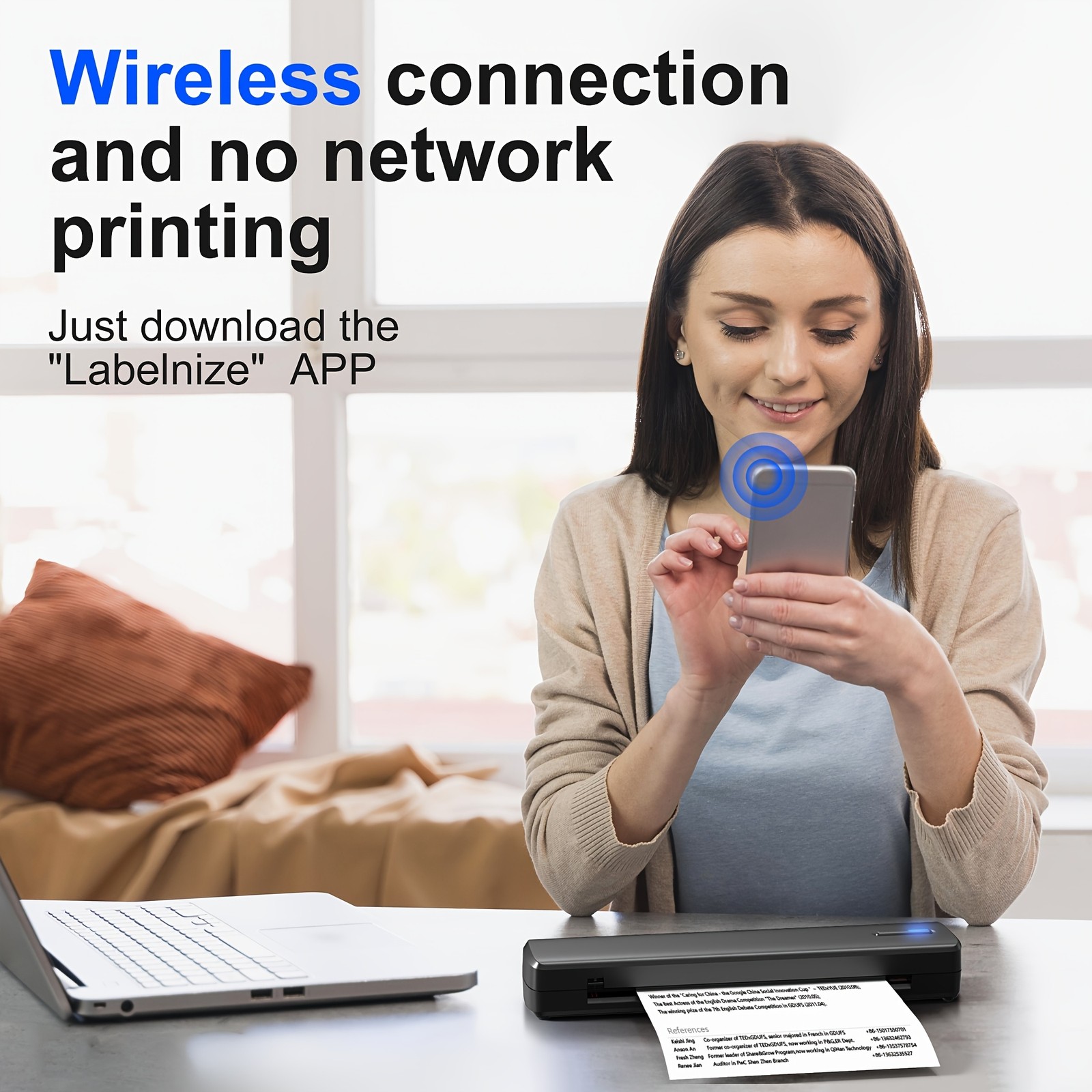 Support A4 A5 Portable Printer Wireless Inkless thermal Printer Bluetoothe Black