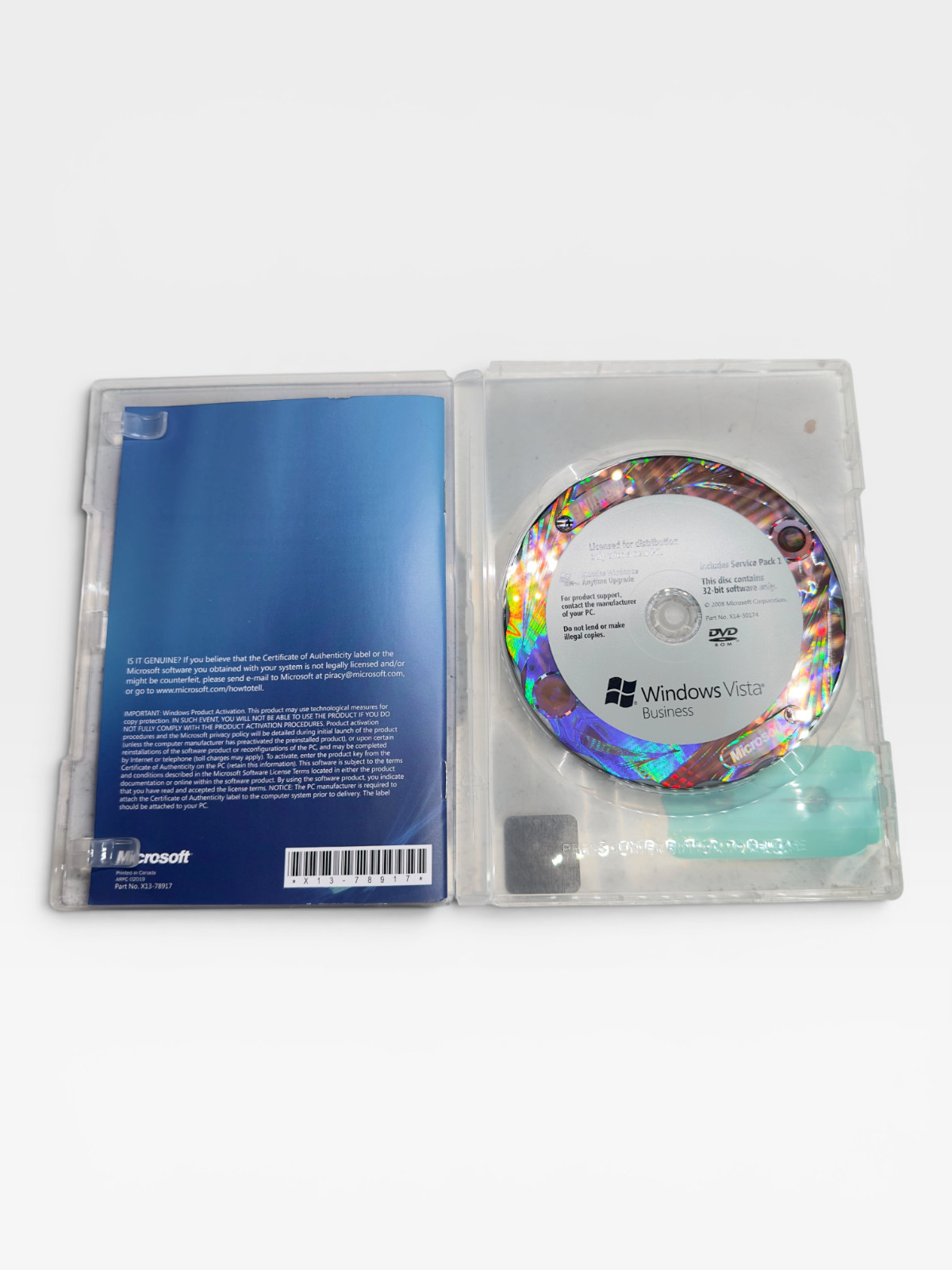 Microsoft Windows Vista Business OEM DVD SP1 32-Bit Installation Disc & COA Case