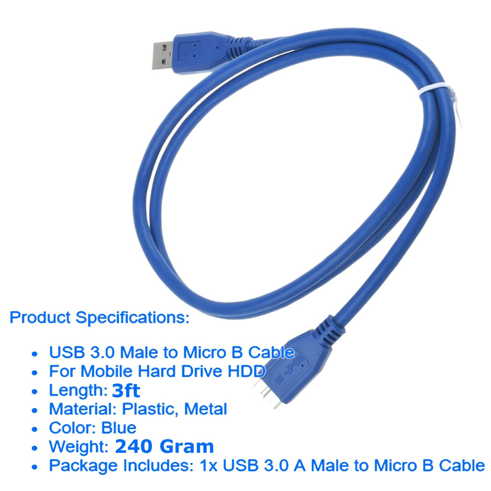 3FT Micro USB 3.0 Cable for Western Digital WD My Book External HDD Hard Drive