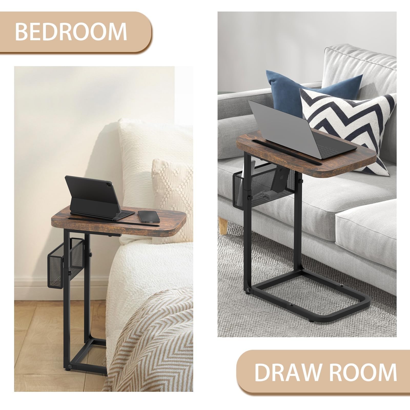 High-Grade Stability TV Tray Table with Large Tabletop, Adjustable Couch Tabl…