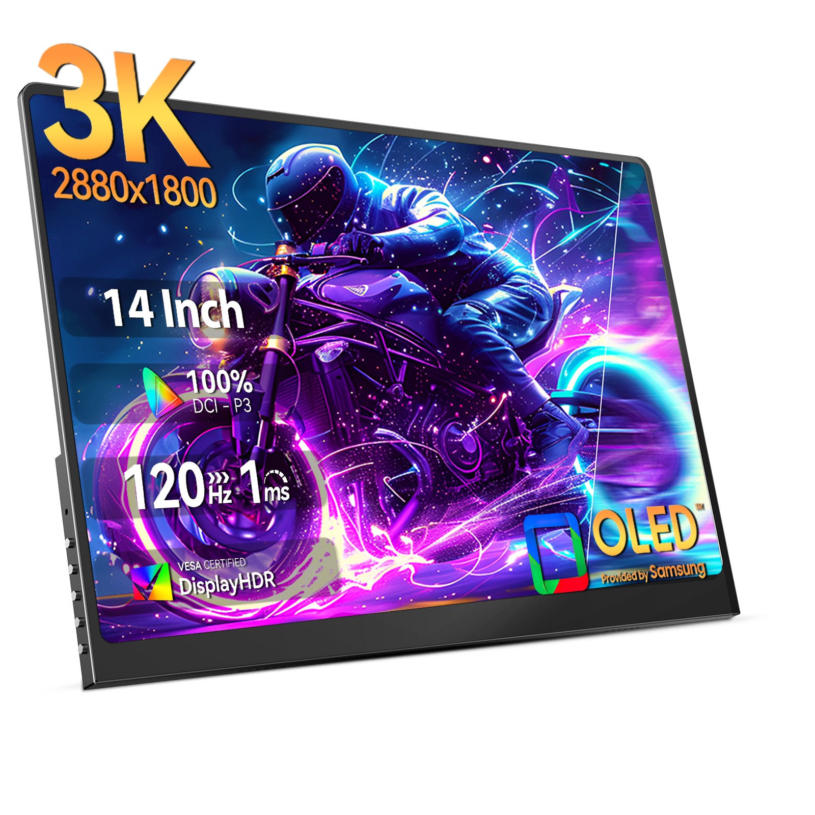 Eviciv OLED Portable Monitor 14″ 3K 2880×1800 120Hz Gaming Screen Extend Dispay