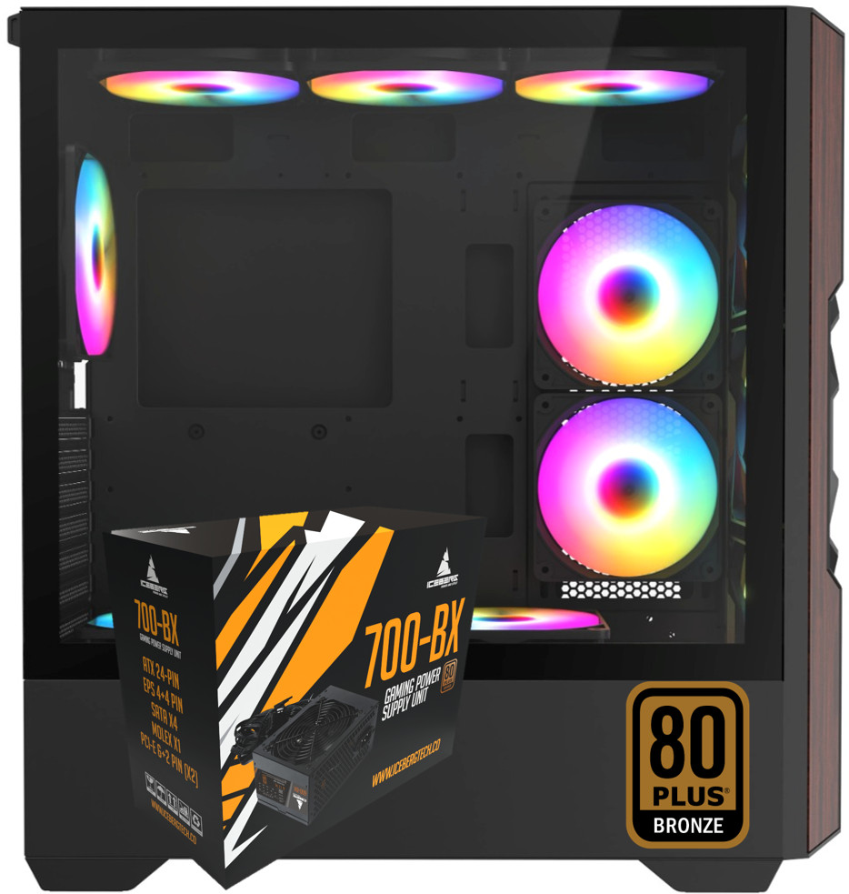 Iceberg Gaming PC Case Wood Vector seven aRGB fans Full Tower EATX With 700W PSU