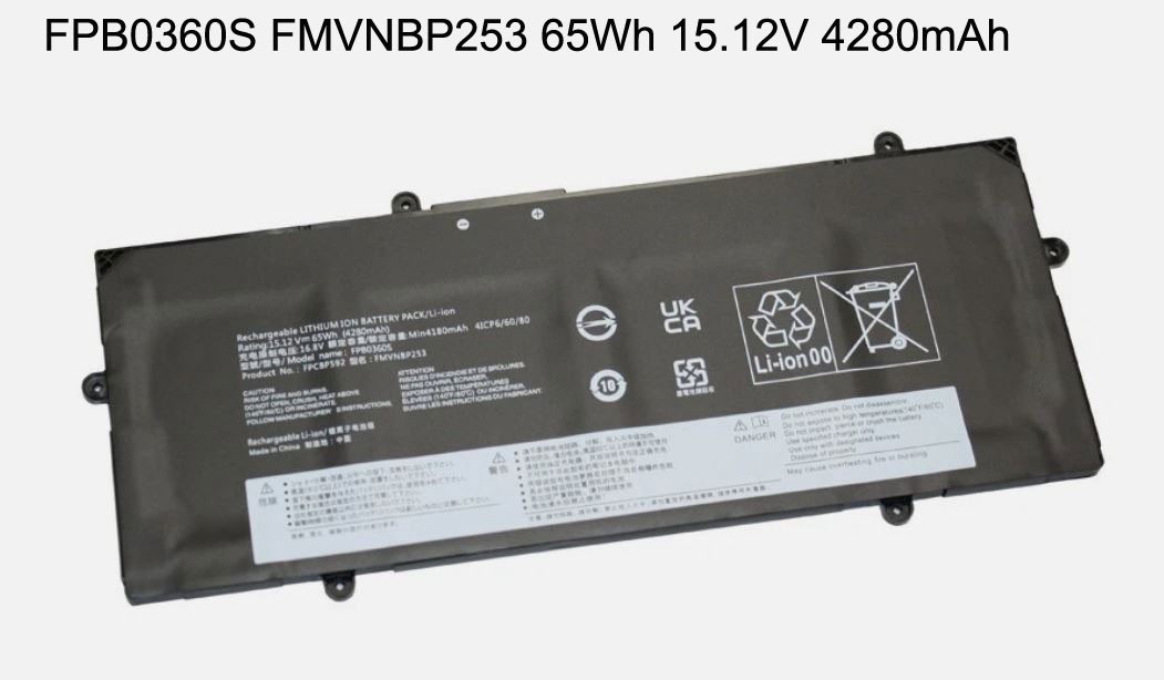 65Wh 15.12V 4280mAh Battery Compatible Fujitsu LifeBook FPCBP592 CP801785-03