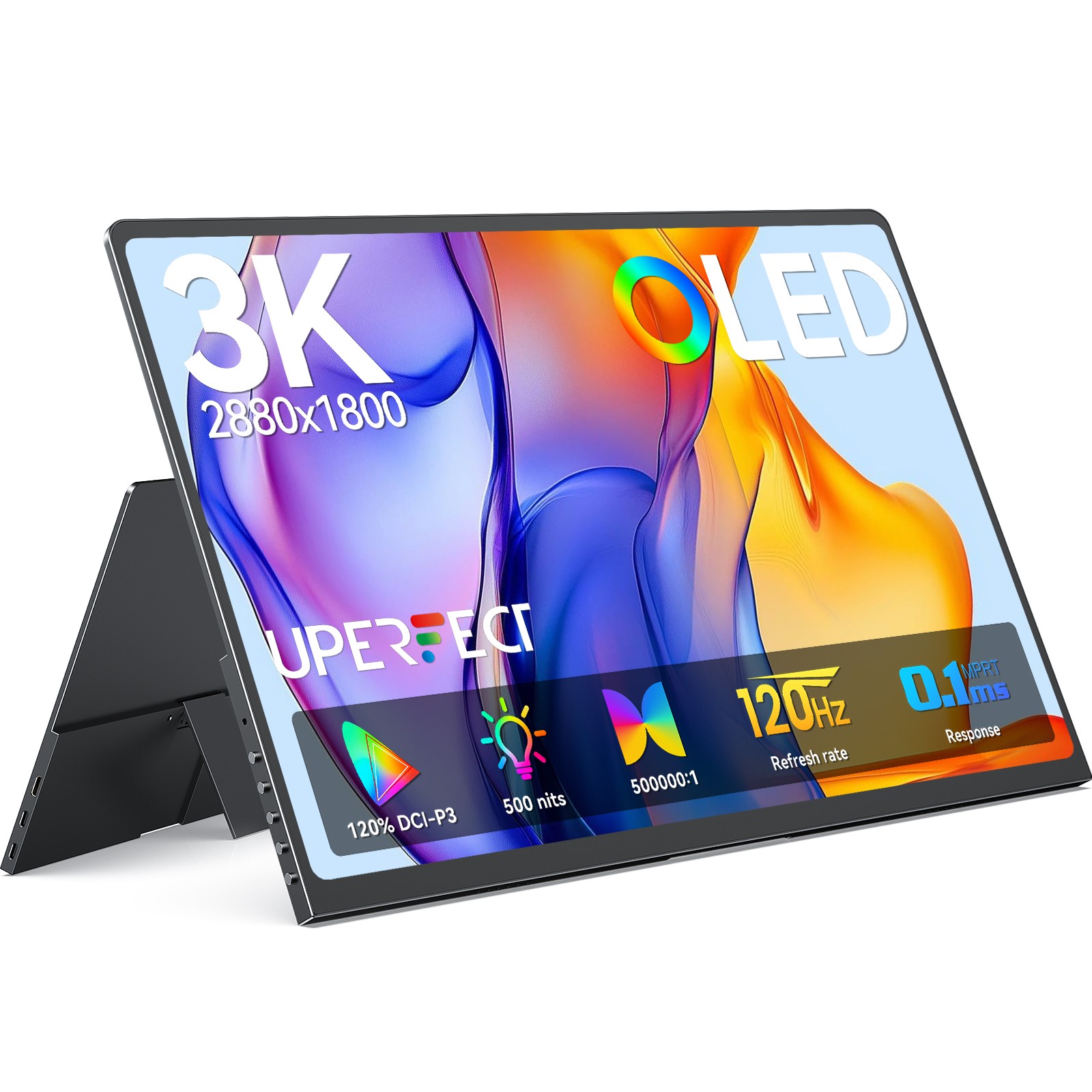 Portable Monitor 14″ 3K 2880×1800 100000:1 100% DCI-P3 120Hz OLED Second Screen