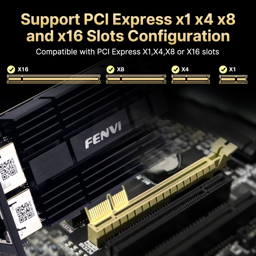 FENVI Intel I226 PCIe x1 2.5Gbps Dual Port RJ45 Ethernet Card Adapter Desktop PC