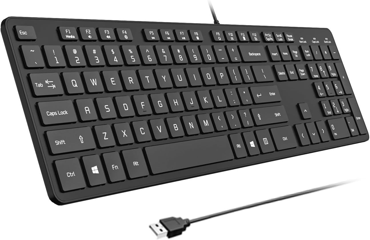 2 PCs B.FRIENDIT USB Wired Keyboard for windows,Comfortable Quiet Chocolate Keys