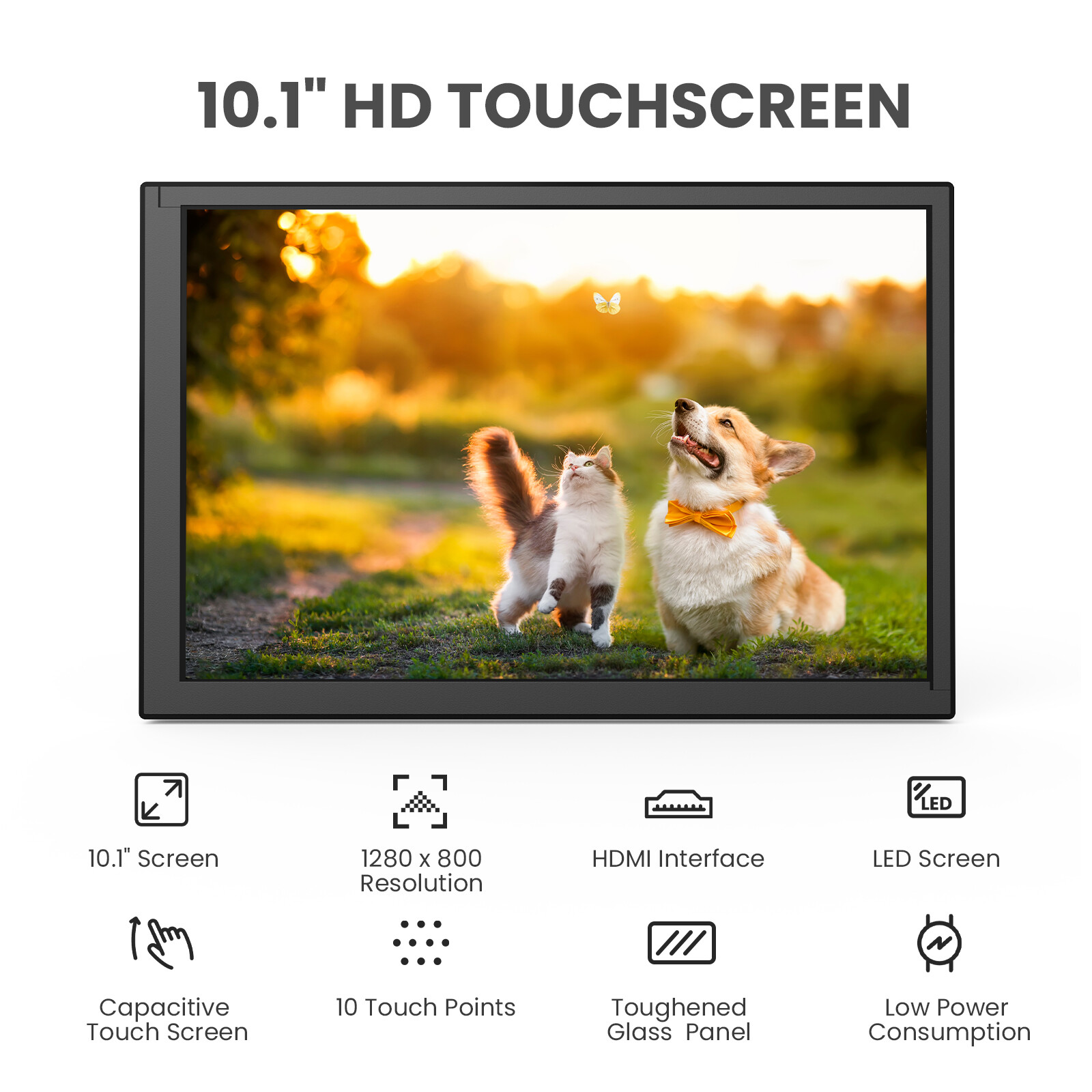 Touchscreen 10.1″ 16:9 Portable Monitor IPS 1280*800 Rechargeable Battery HDMI