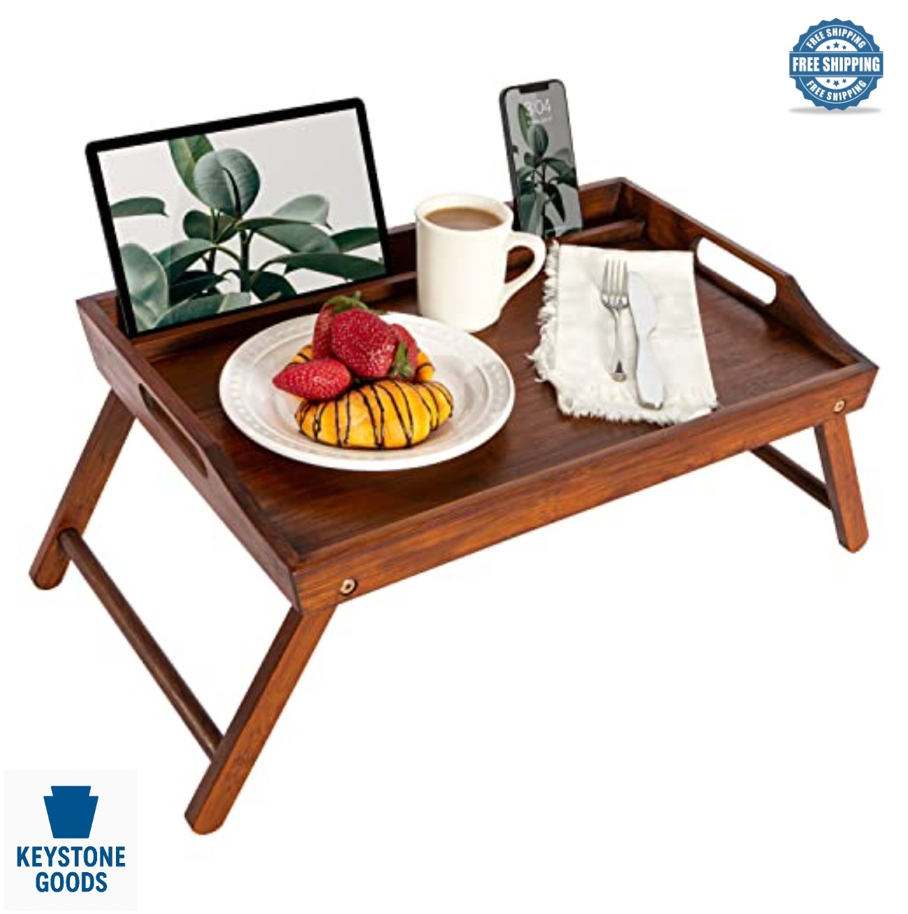 Bamboo Lap Desk for Bed 21.9 x 13.9 Inch Fits 17.3 Laptop Folding Tray Table