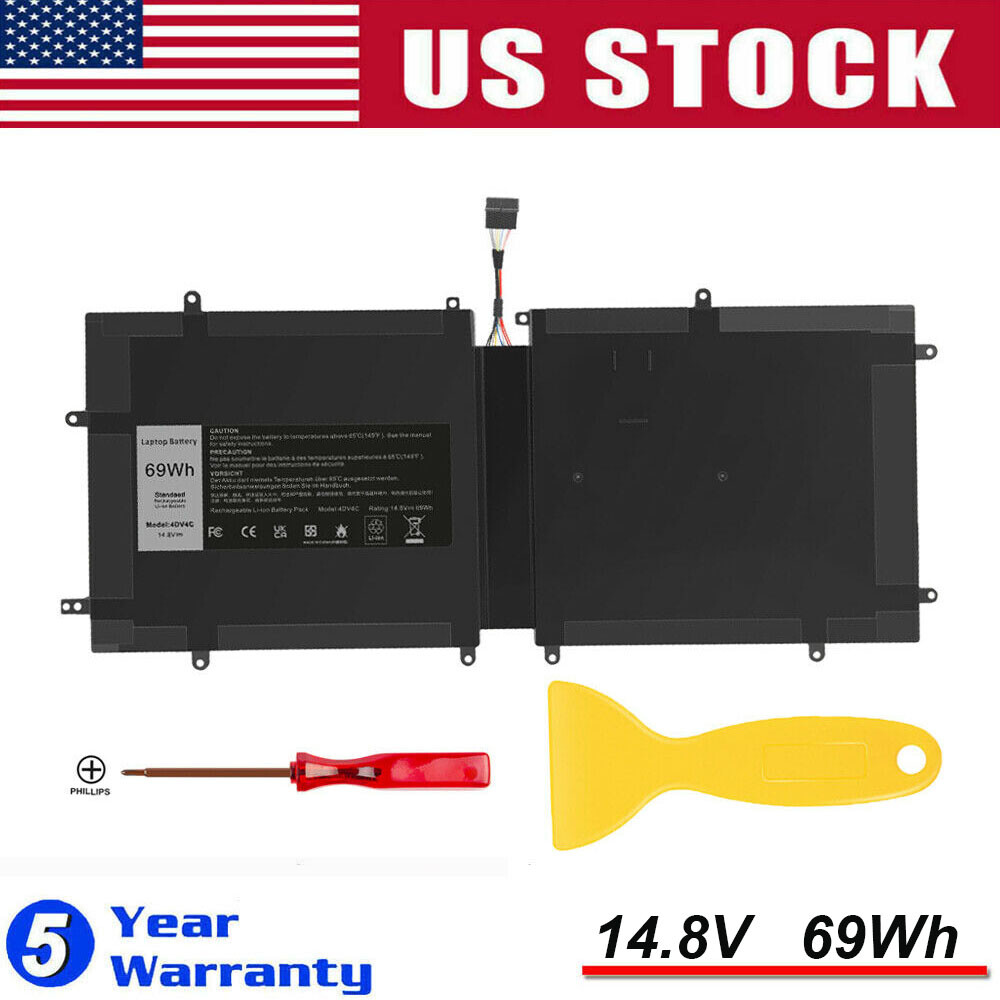 4DV4C Laptop Battery For Dell XPS 18 1810 1820 Series D10H3 63FK6 69Wh 14.8V
