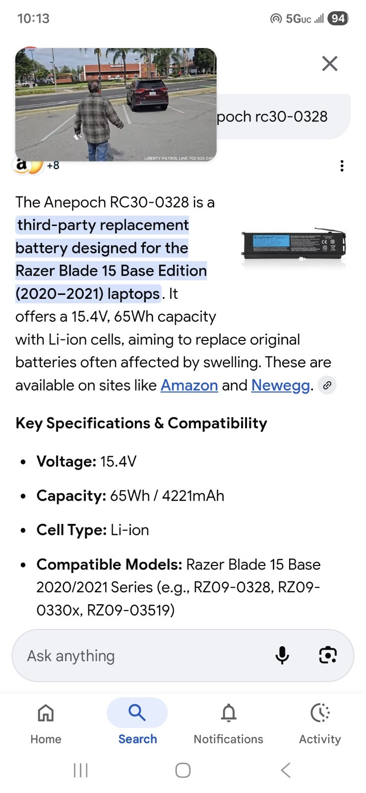 Anepoch Laptop Battery For Razor Blade 15 Model Laptops