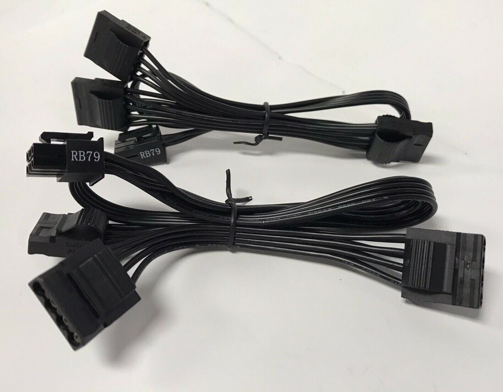 Lot of 2 NZXT 6 Pin PCI-E to 3x Molex 4 Pin Female Modular Power Supply Cables