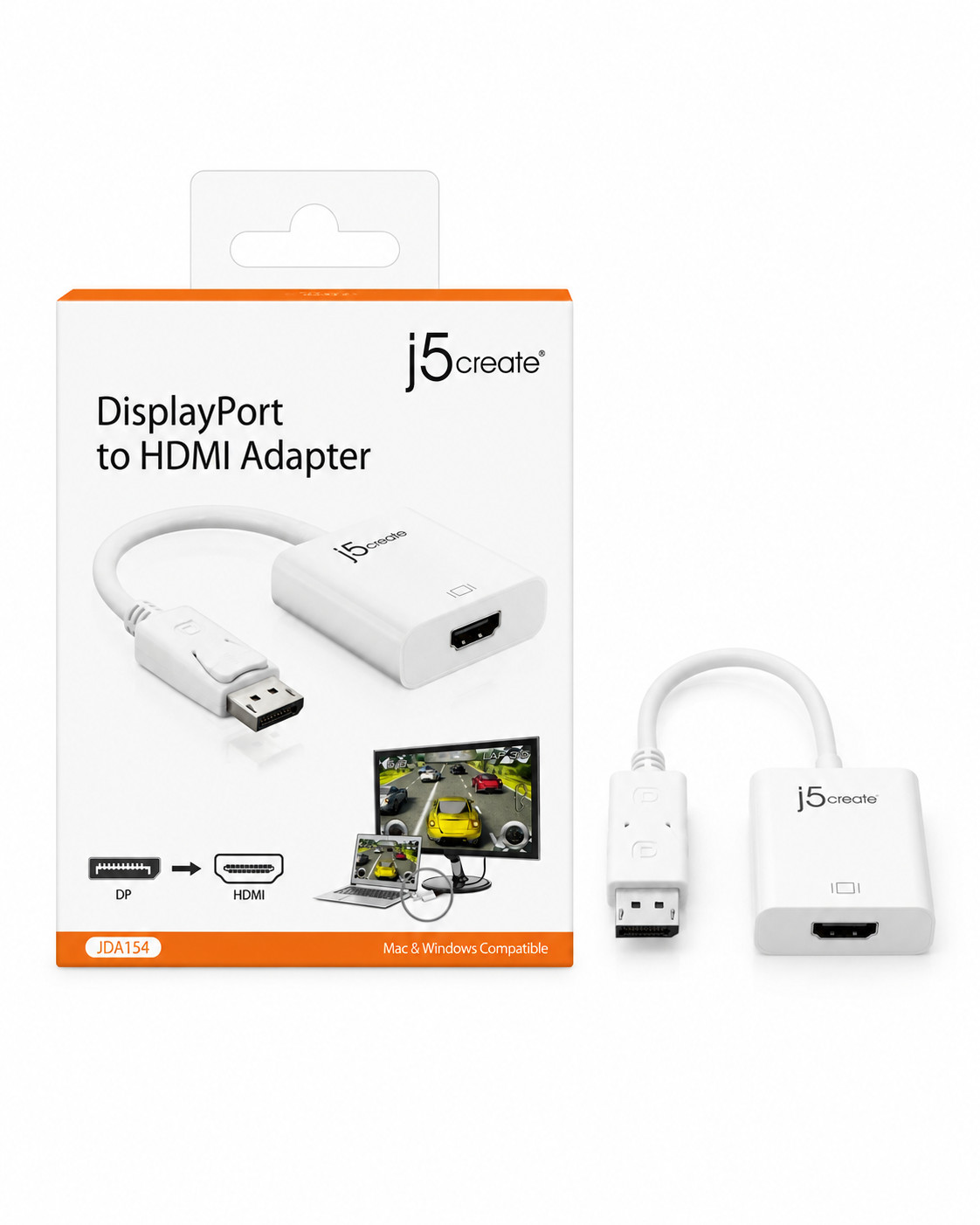 j5create JDA154 DisplayPort to HDMI Adapter White Tested Open Box 1080p