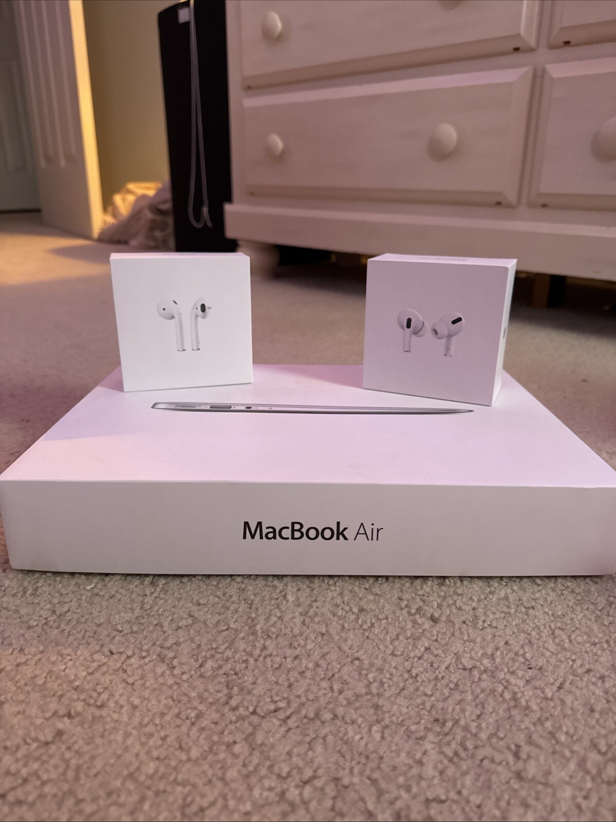 use empty airpods, airpod pros, and macbook air boxes
