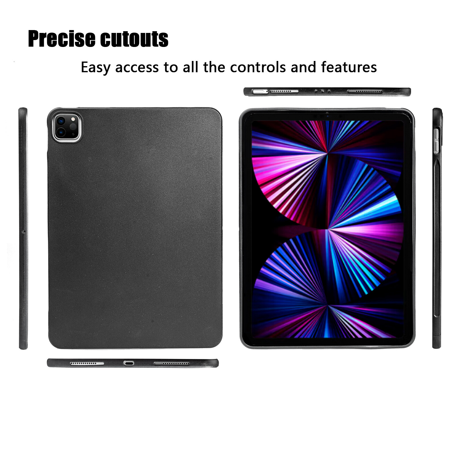 Matte Black TPU Case Back Cover For Apple iPad 7 8 9 10th 10.2″ Air 45 Pro 11″