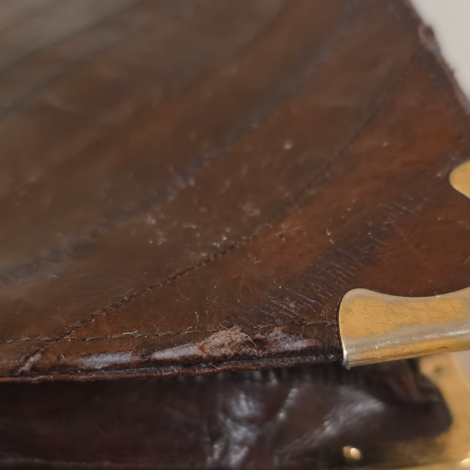 Eel Skin Brown Leather Briefcase Chevron Pattern Portfolio, Zipper Closure