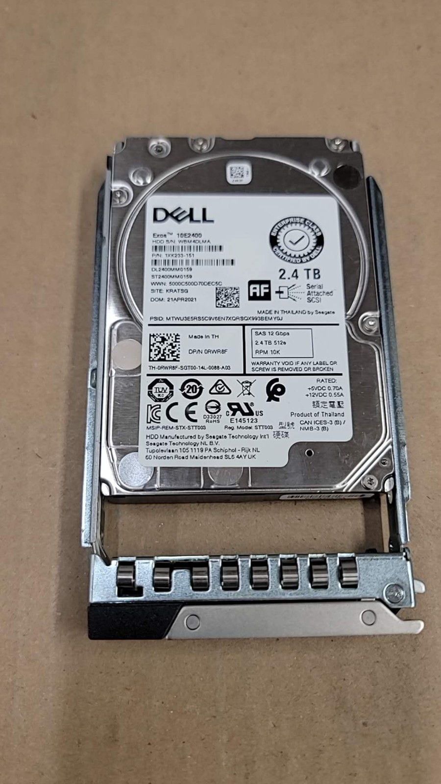Dell 0RWR8F ST2400MM0159 2.4TB 10K RPM 12Gb/s 512e 2.5″ SAS Drive W/Tray DXD9H
