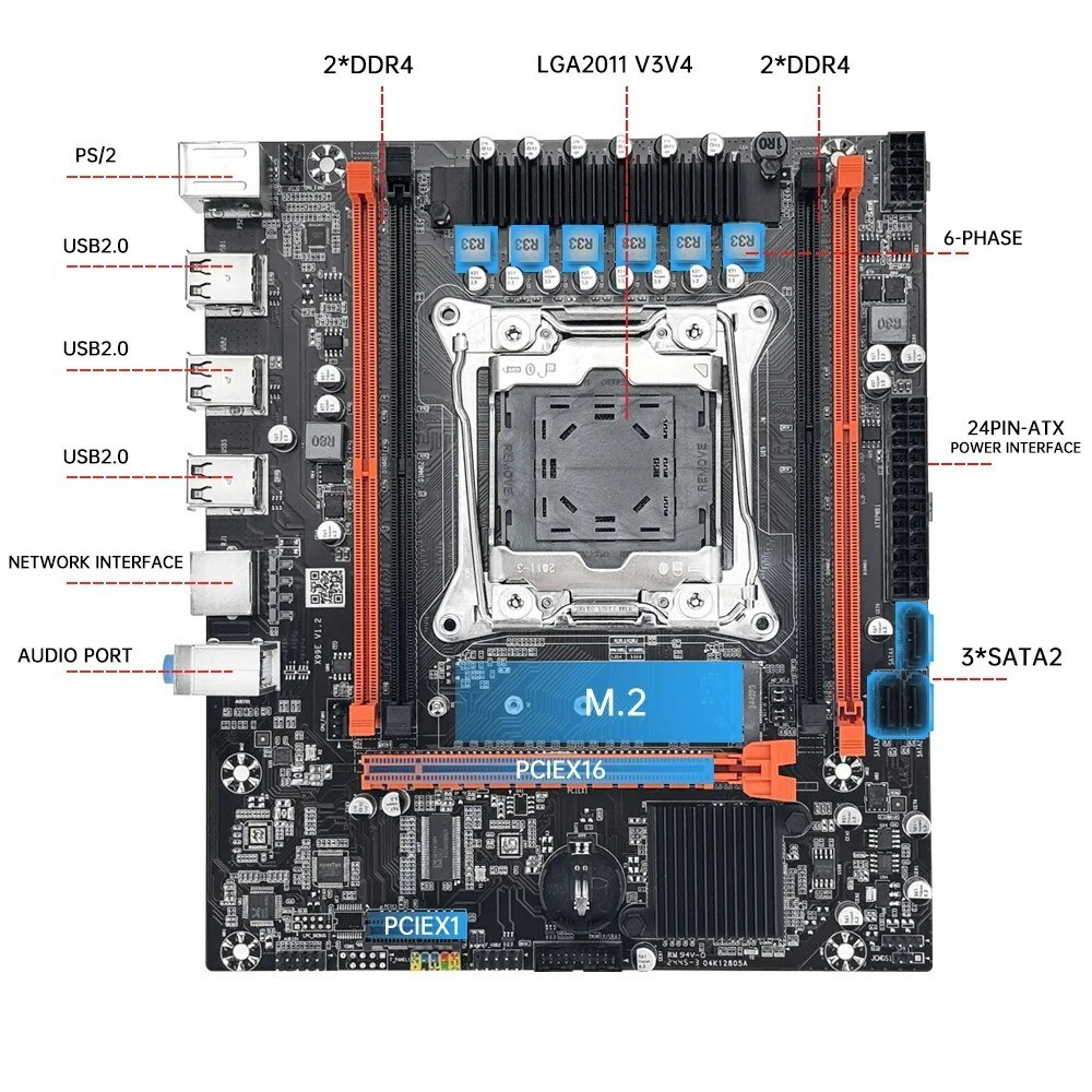 MOUGOL X99 Gaming Motherboard Kit Xeon E5-2680 V4 8GB DDR4 2133MHz ECC M.2 NVME