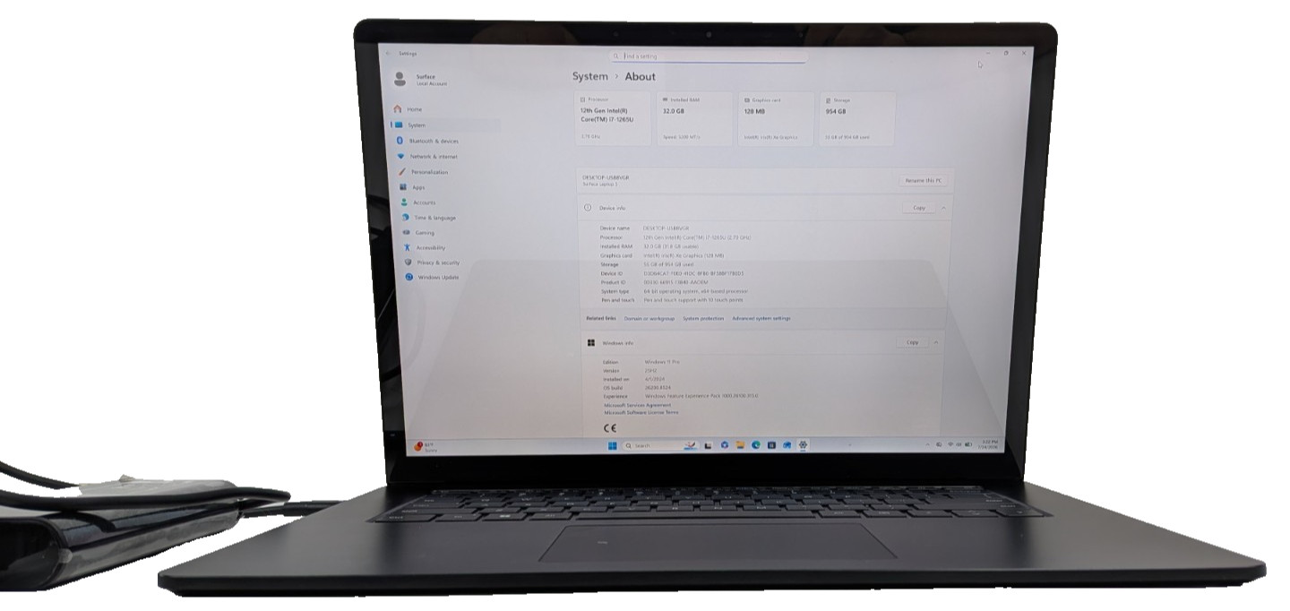 Microsoft Surface Laptop 5 Intel 10 Core i7 12th Gen 32GB DDR5 1TB SSD Grade B+