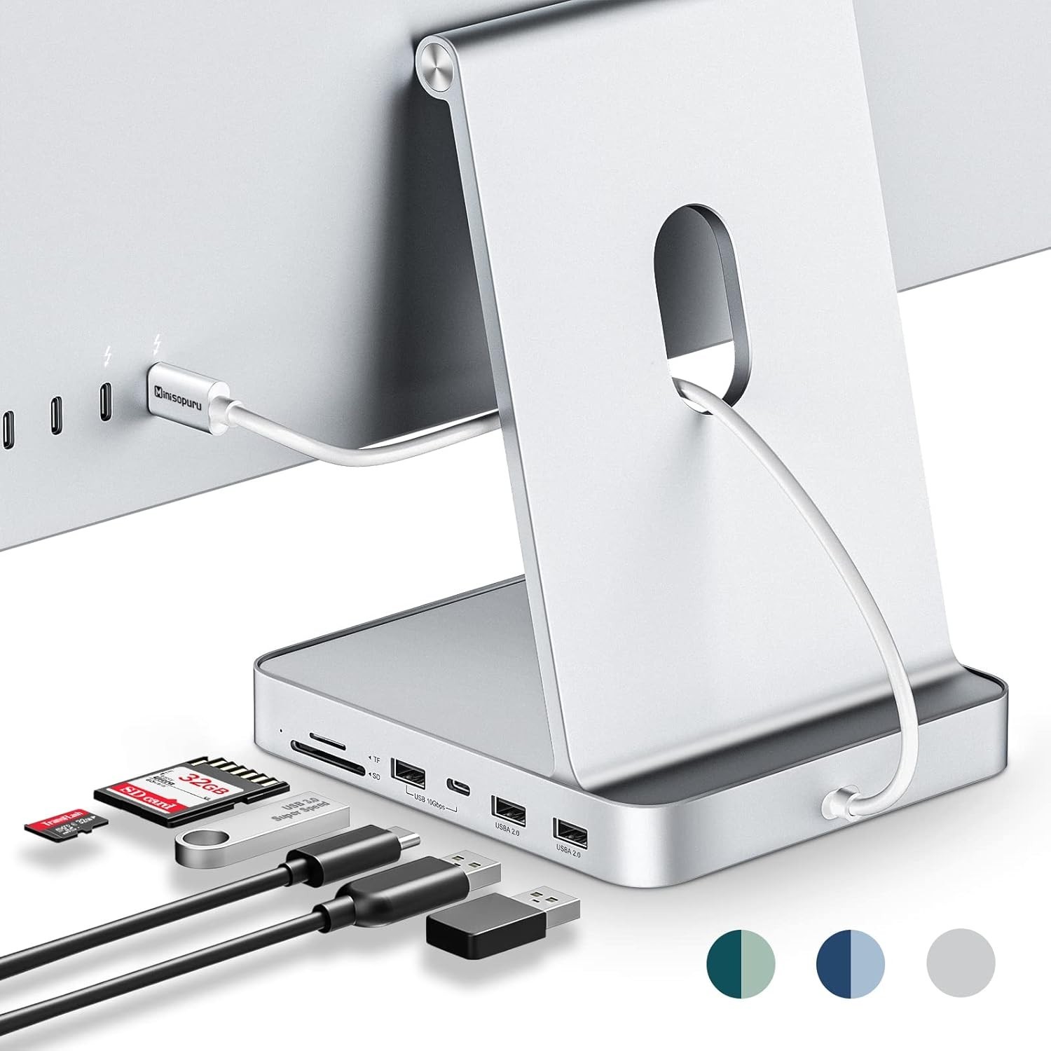 Uesd USB C Hub for iMac 24 inch for M1/M3/M4 Support M.2 NVMe SSD Silver
