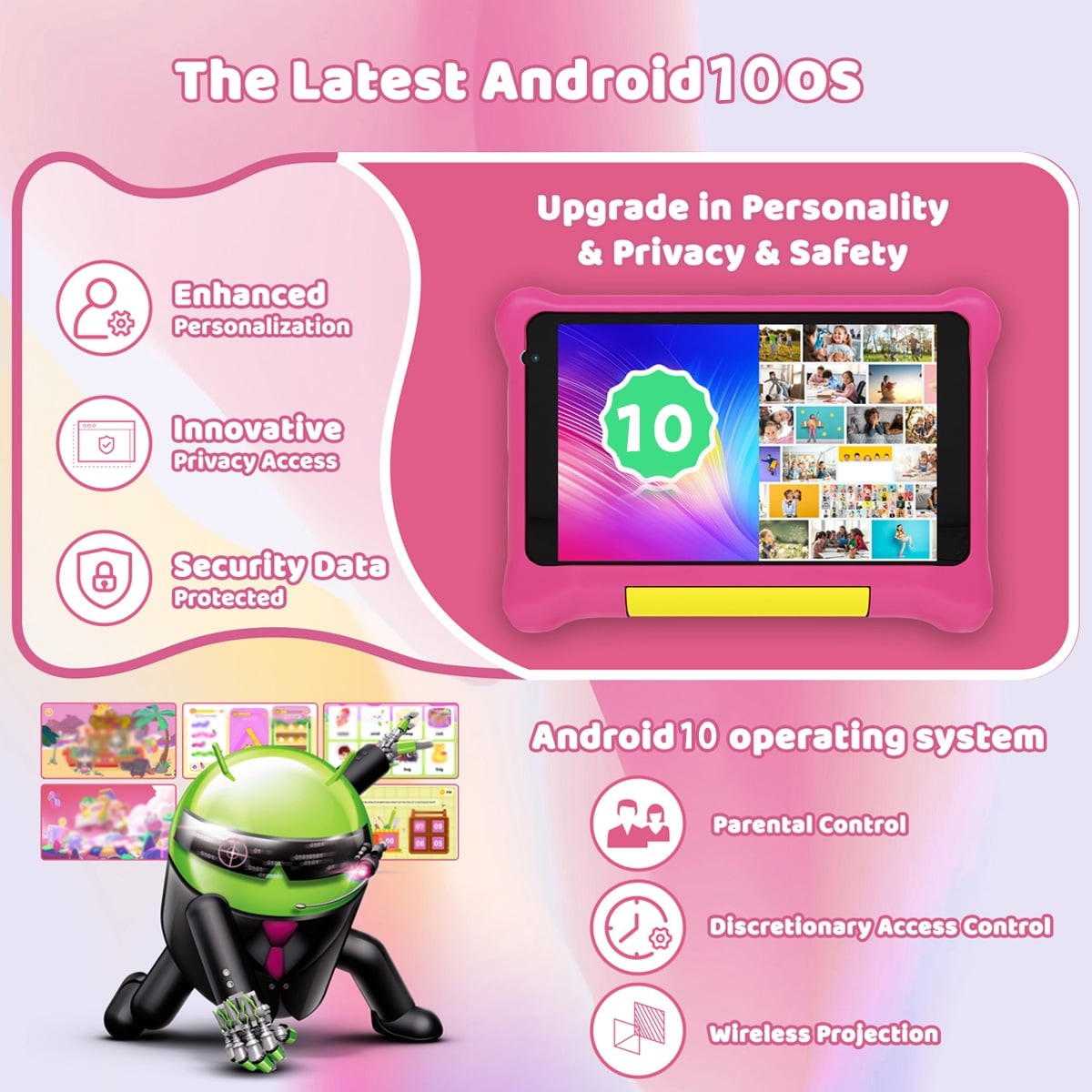 7″ Kids Learning Tablet Bundle – Headphones, Stylus Bag,5GB RAM 32GB ROM-Pink