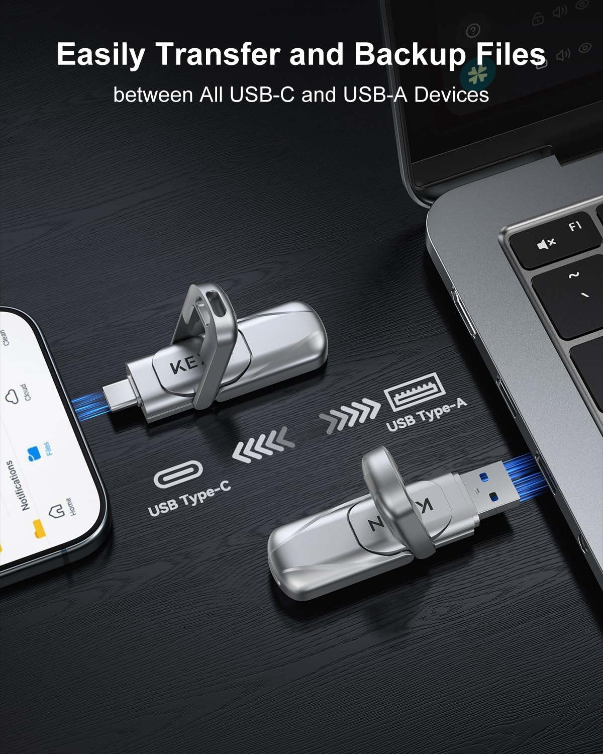KEXIN 256GB Solid State Drive up to 450MB/s USB 3.2 Gen 1 Dual 256G, silver