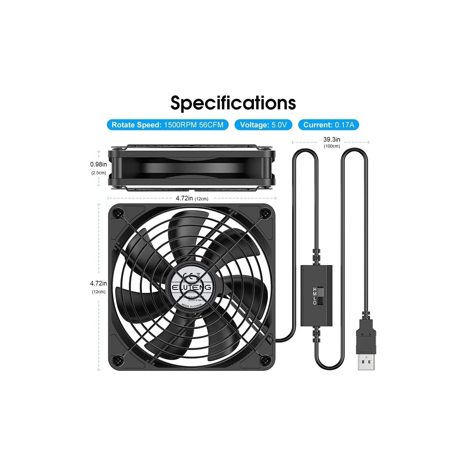 Aluminum 120mm USB Fan 5V 1500RPM Cooling for Desktop, Gaming, and Electronics