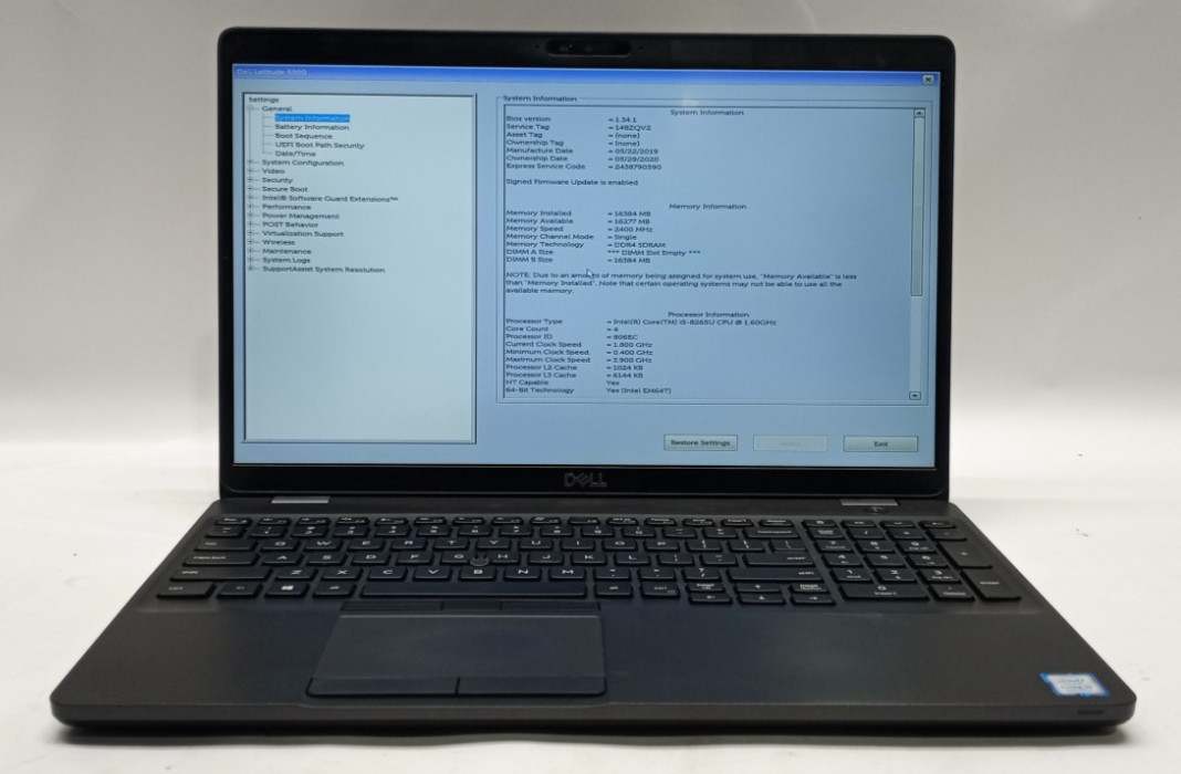 Dell Latitude 5500 15.6″ i5-8265U@1.6GHz 16GB RAM 128GB NVMe Win 11 Pro TH034!