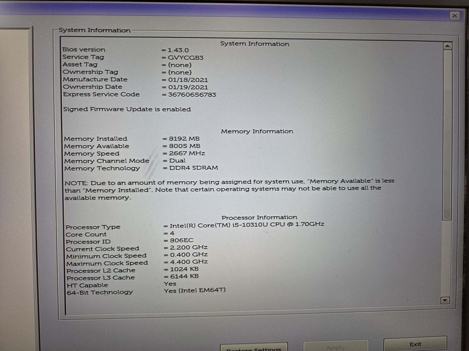 Dell Latitude 7410 14″ FHD i5-10310U CPU 8GB 120GB SSD Thunderbolt 3 Win11Pro