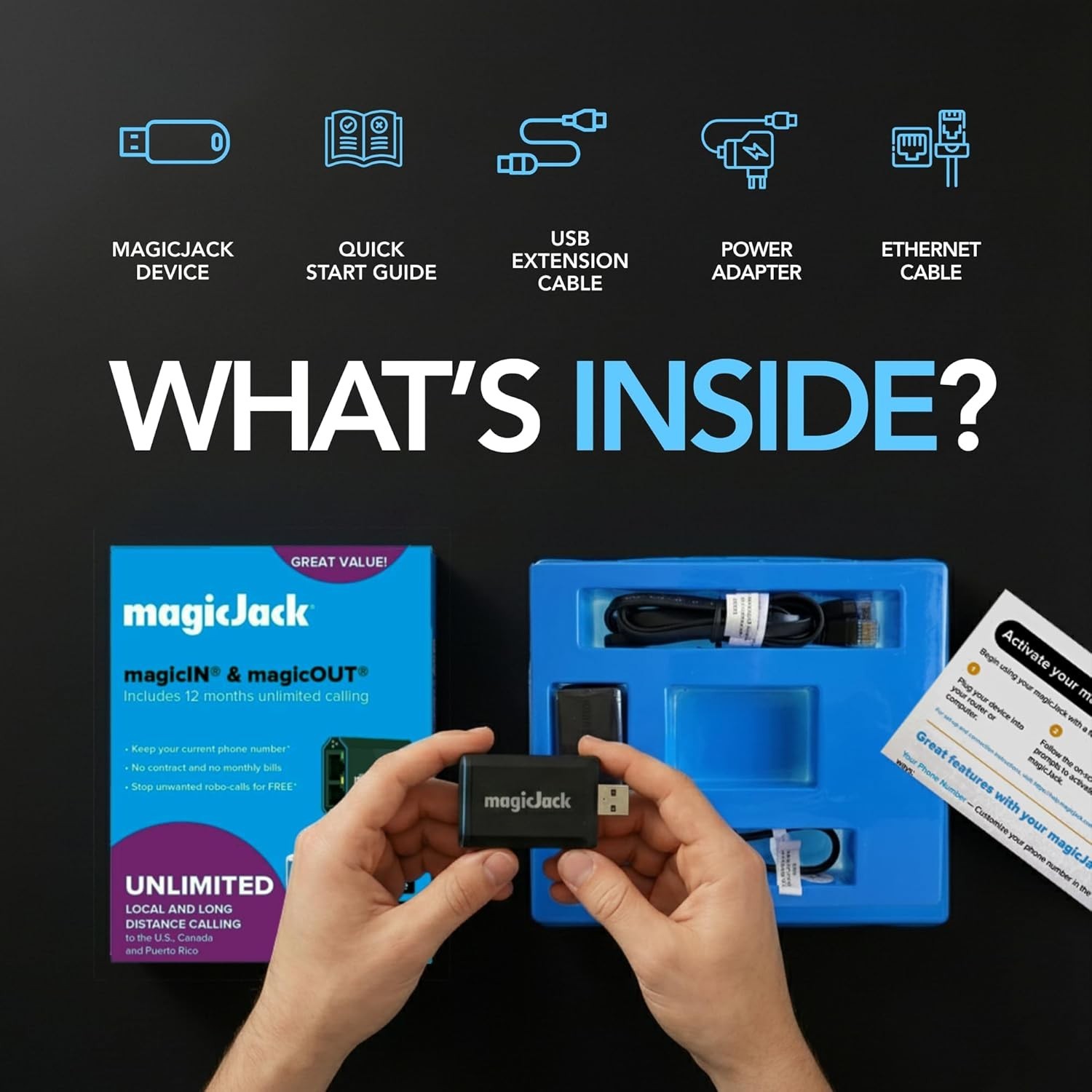 magicJack VOIP Adapter – Unlimited US & Canada Calls No Monthly Fees