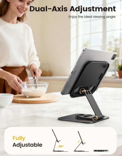 Lamicall Adjustable iPad Stand for Desk – [Ultra-Slim Foldable][360°Rotation Bas