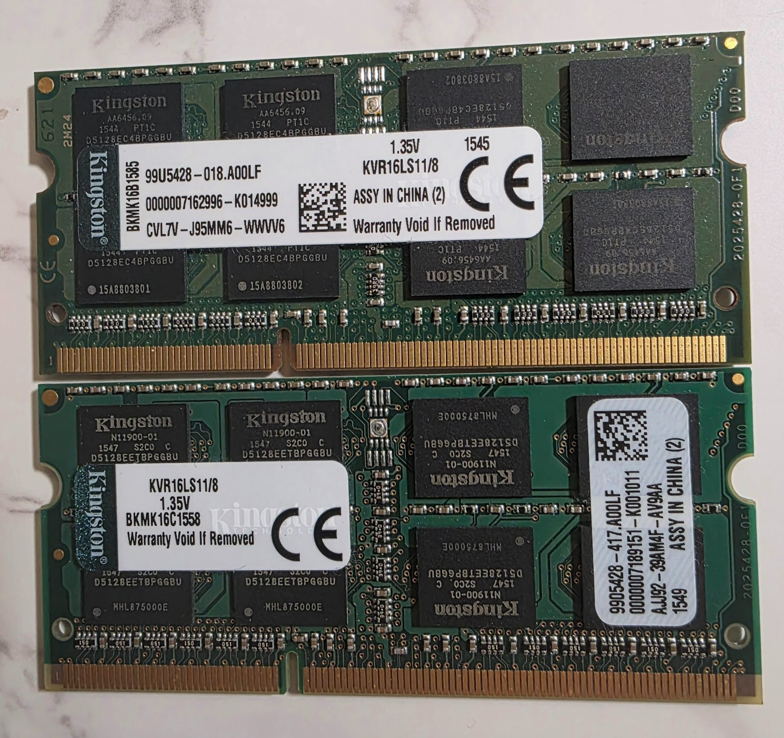 16GB (2x8GB) DDR3L PC3L-12800 Kingston KVR16LS11/8 SODIMM RAM LAPTOP -UNTESTED