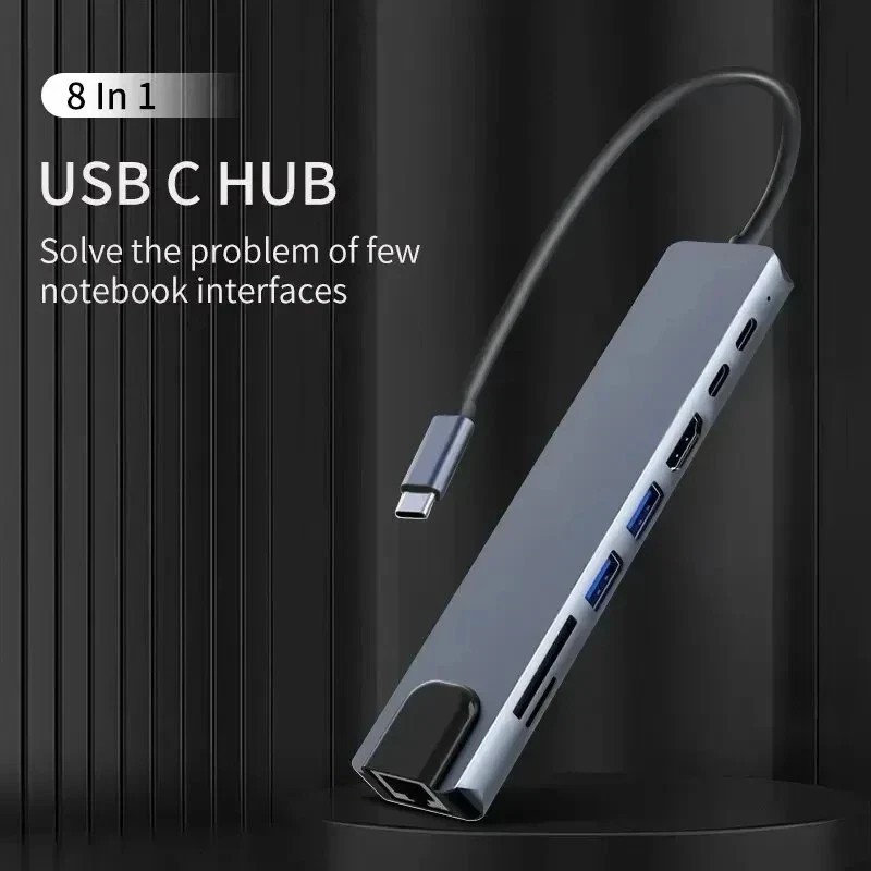 8 in 1 USB-C Hub Type C To USB 3.0 4K HDMI PD Adapter For iPhone Macbook Pro Air
