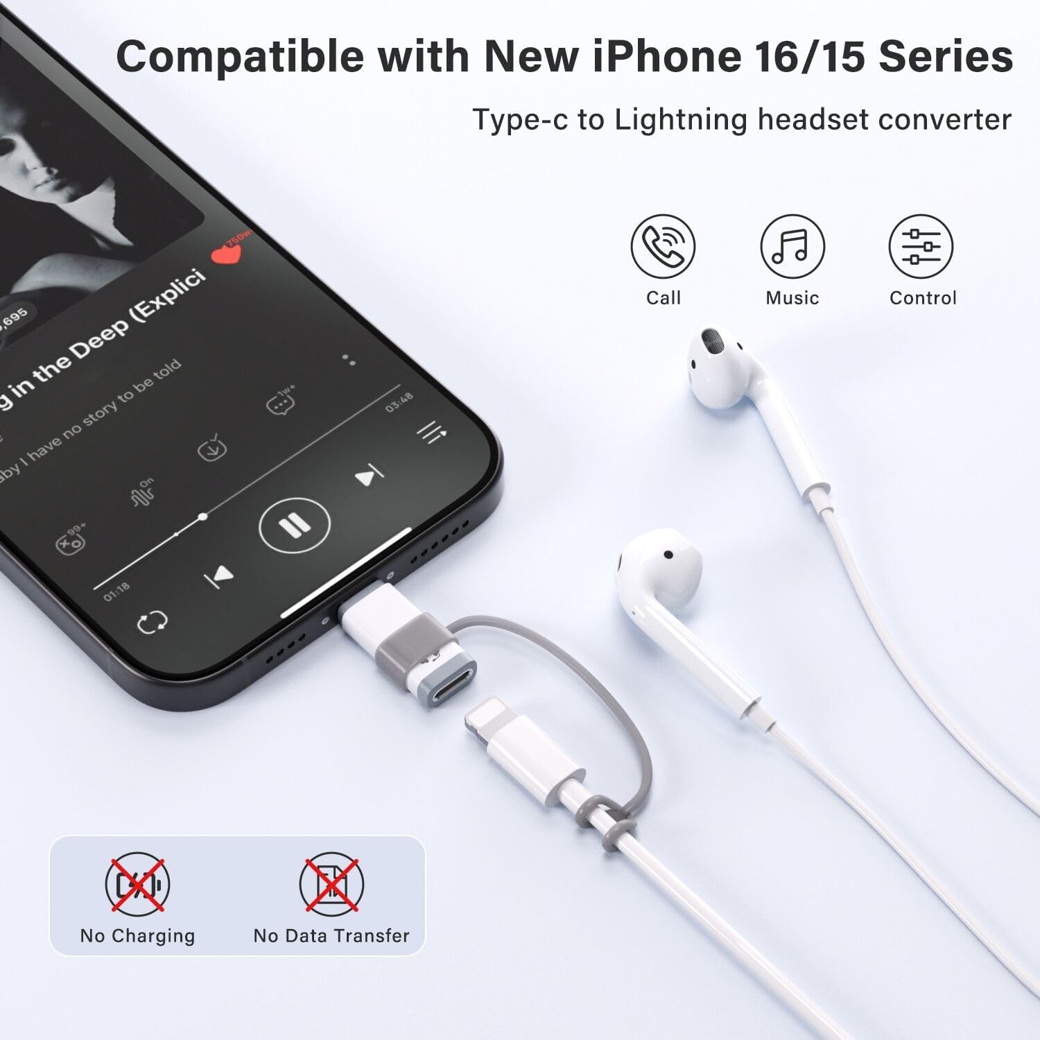 USB C to Lightning Audio Adapter, C Male Female White