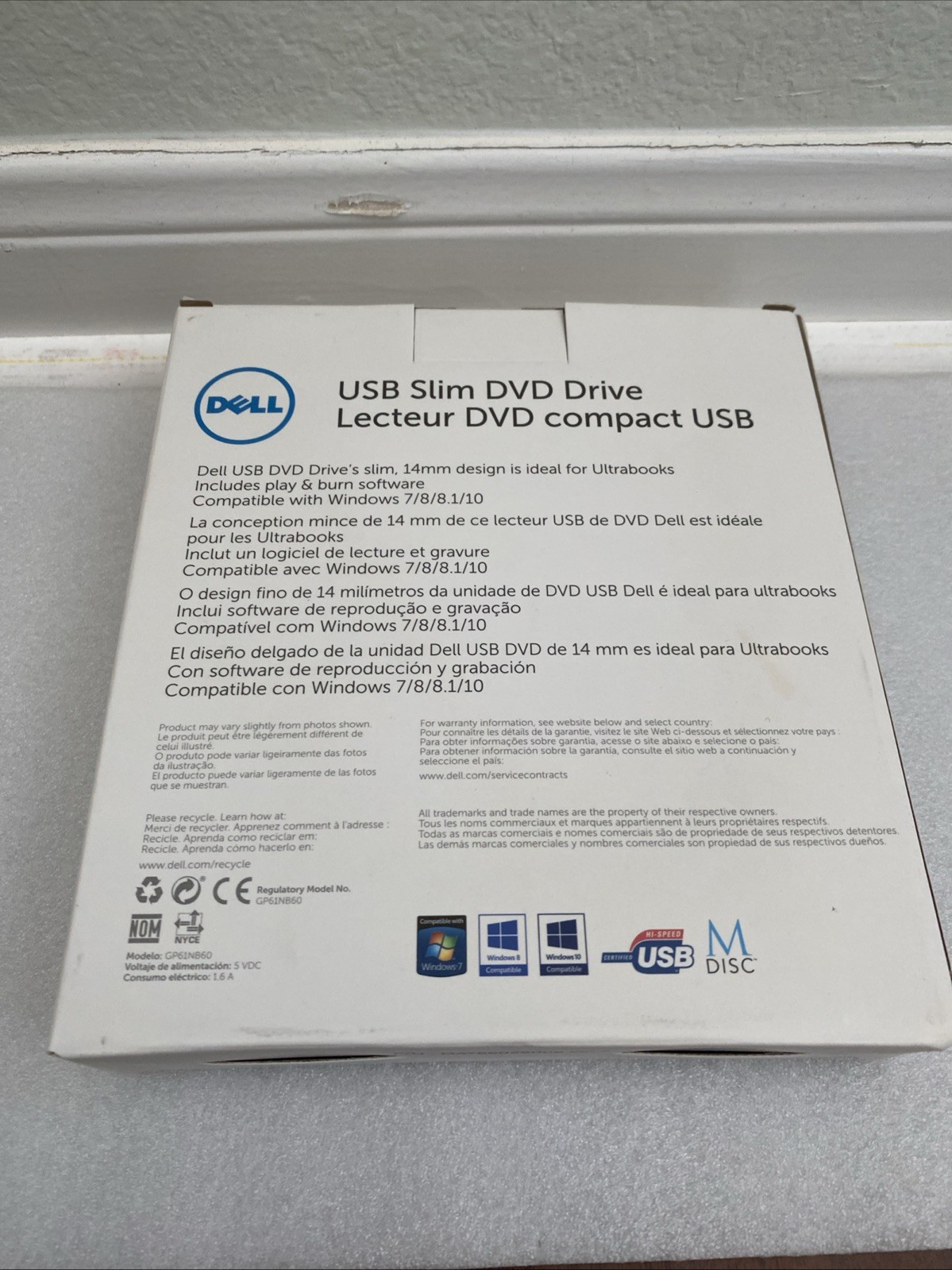 Dell DW316 External USB Slim DVD+/-RW Optical Drive Black Open Box New