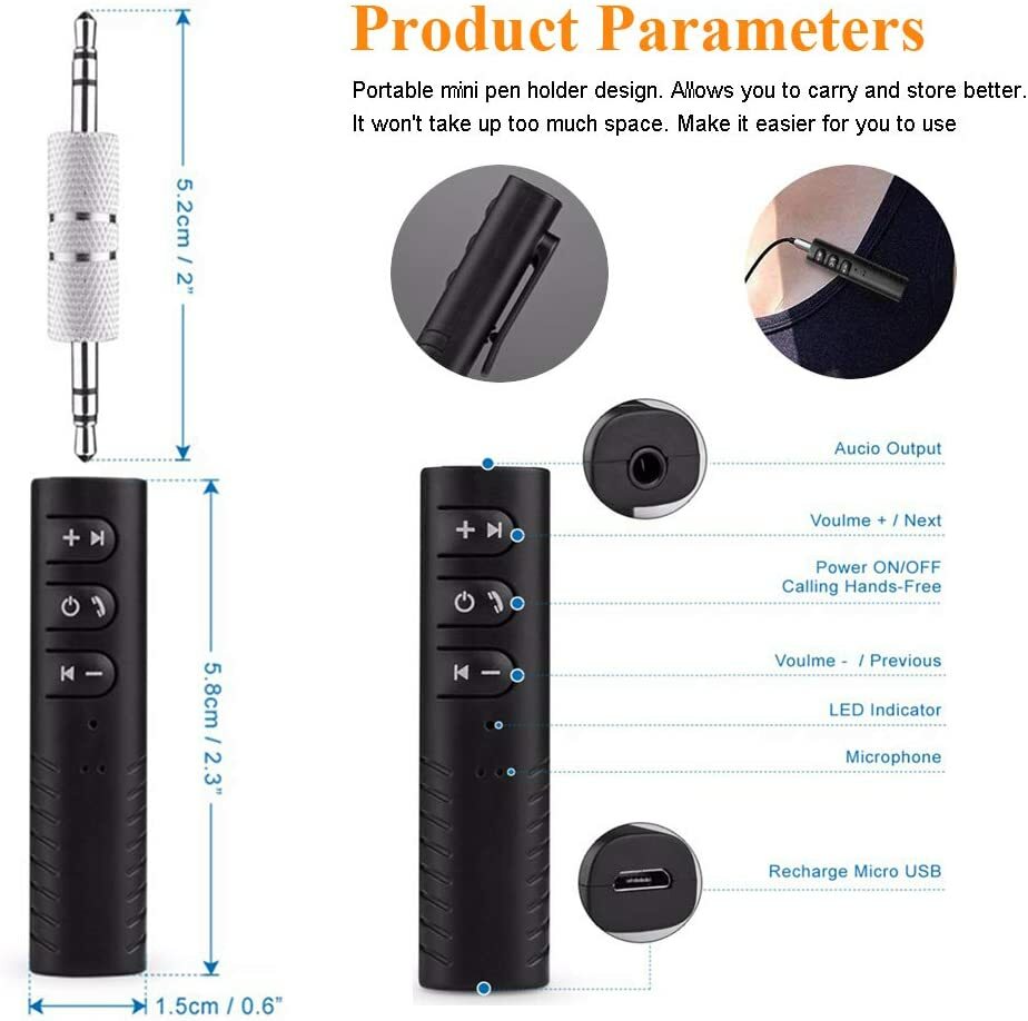 Wireless Bluetooth Receiver AUX 3.5mm Audio Stereo Music Hands Free Car Adapter