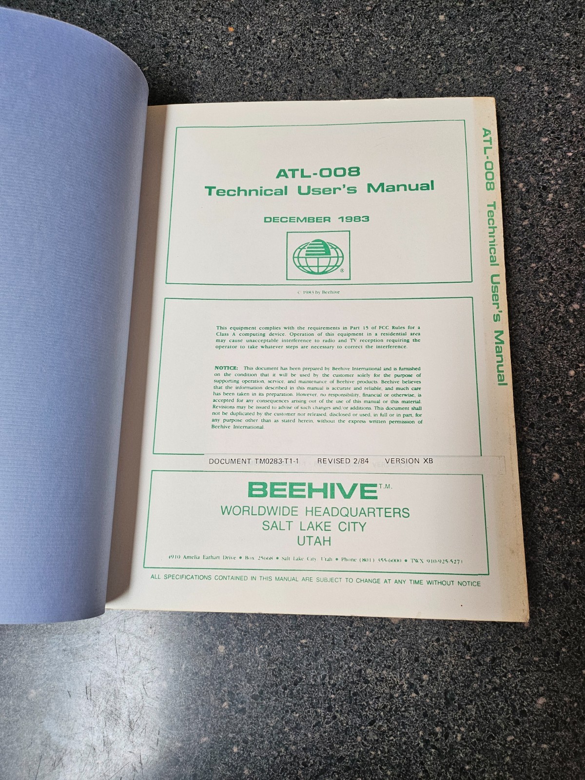 Beehive ATL-008 Technical User’s Manual Feb 1984 Video Terminal