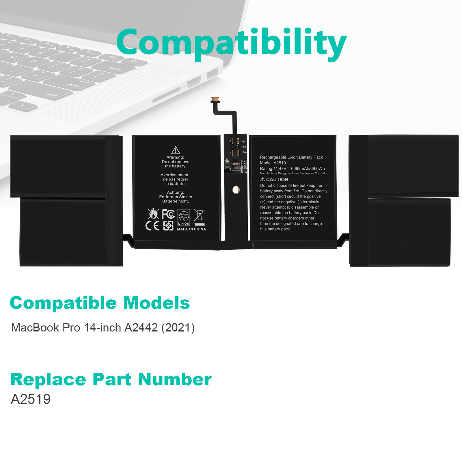 ✅A2519 Battery For Apple MacBook Pro 14″ A2442 M1 2021 Year MKGR3LL/A EMC 3650
